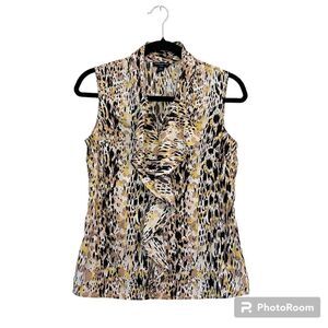 Banana Republic Neutral Animal Print Ruffle Sleeveless Tank Blouse Top Size SP
